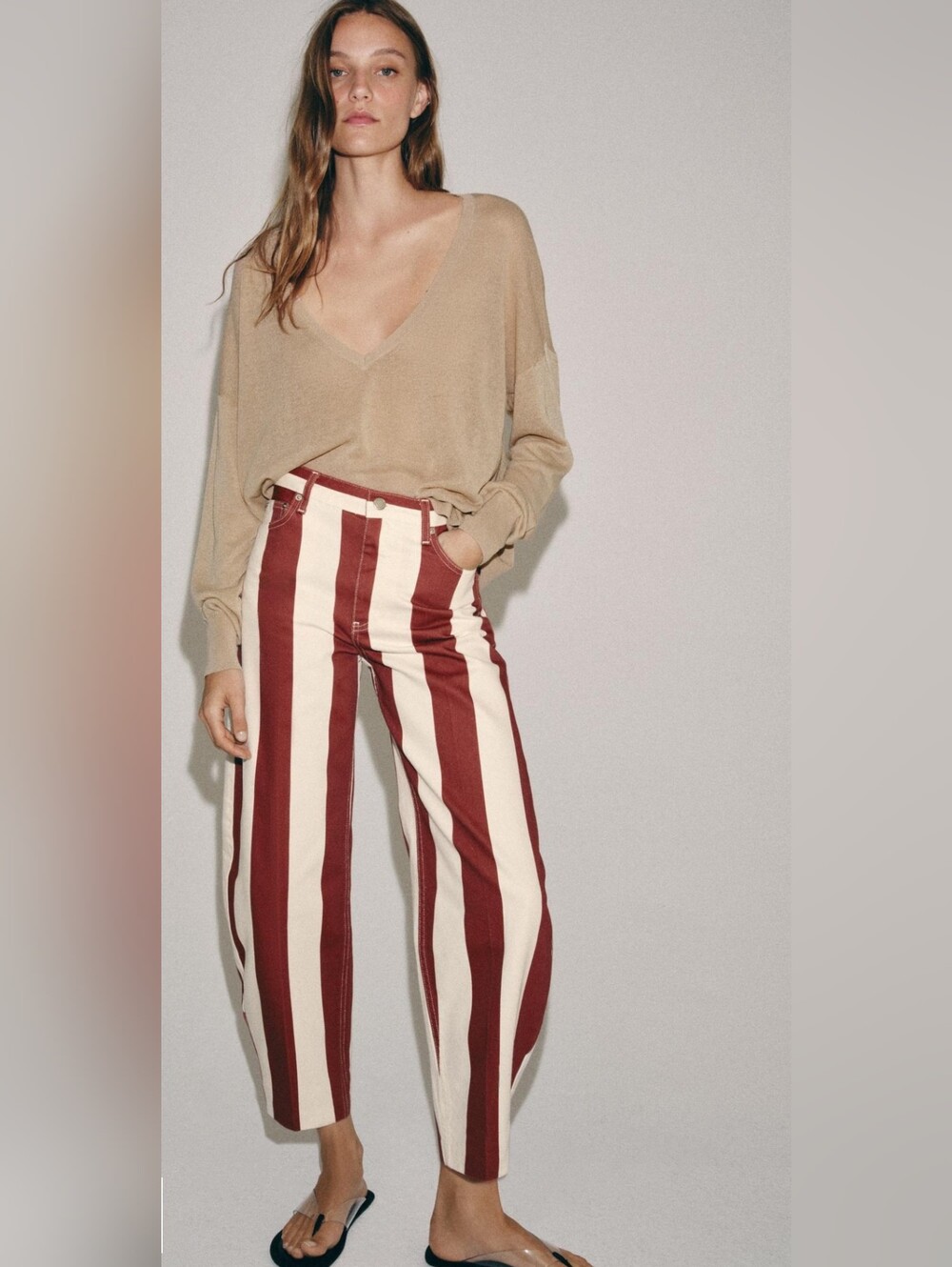 ZARA ZW COLLECTION HIGH WAIST STRIPED TAPERED JEANS